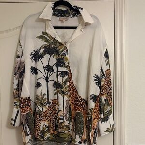 Tropical Safari Print Button Down Shirt
